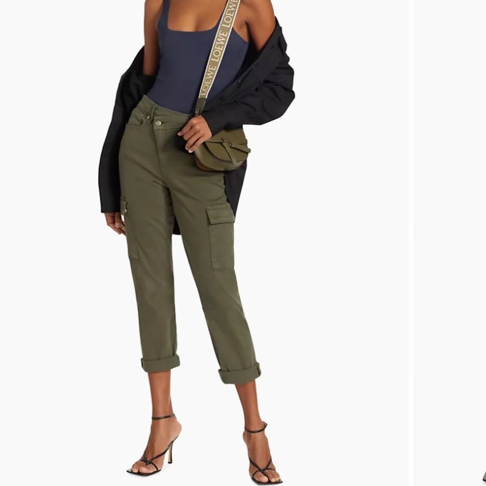 NWT Good American Good Army Green Cuffed Pants Cargo Fern